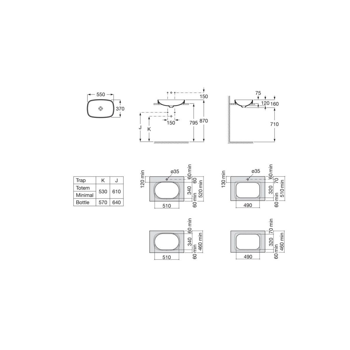 Inspira Wb Soft 550X370 Semi-In Blanc Mat - ROCA A327504620 