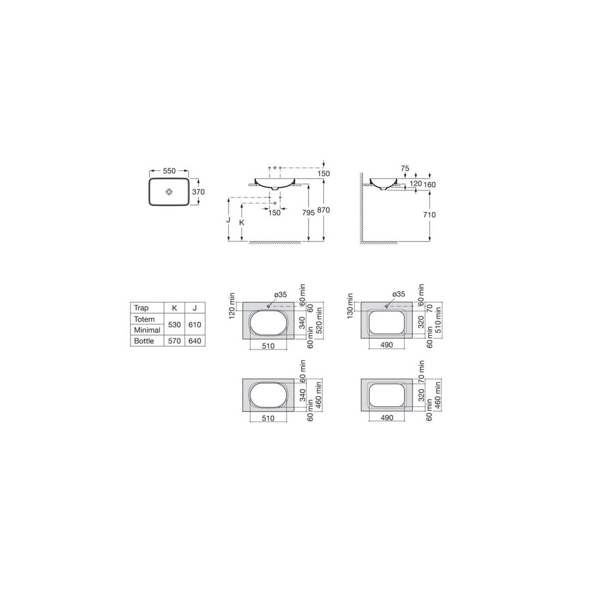 Inspirasq vasq 55x37 blanc mat - ROCA A327534620 