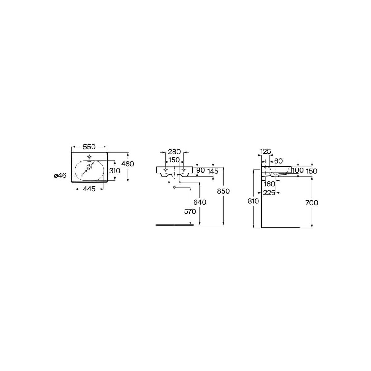 Meridian lavabo mural en fineceramic® blanc mat 550x460mm - ROCA A327741620 
