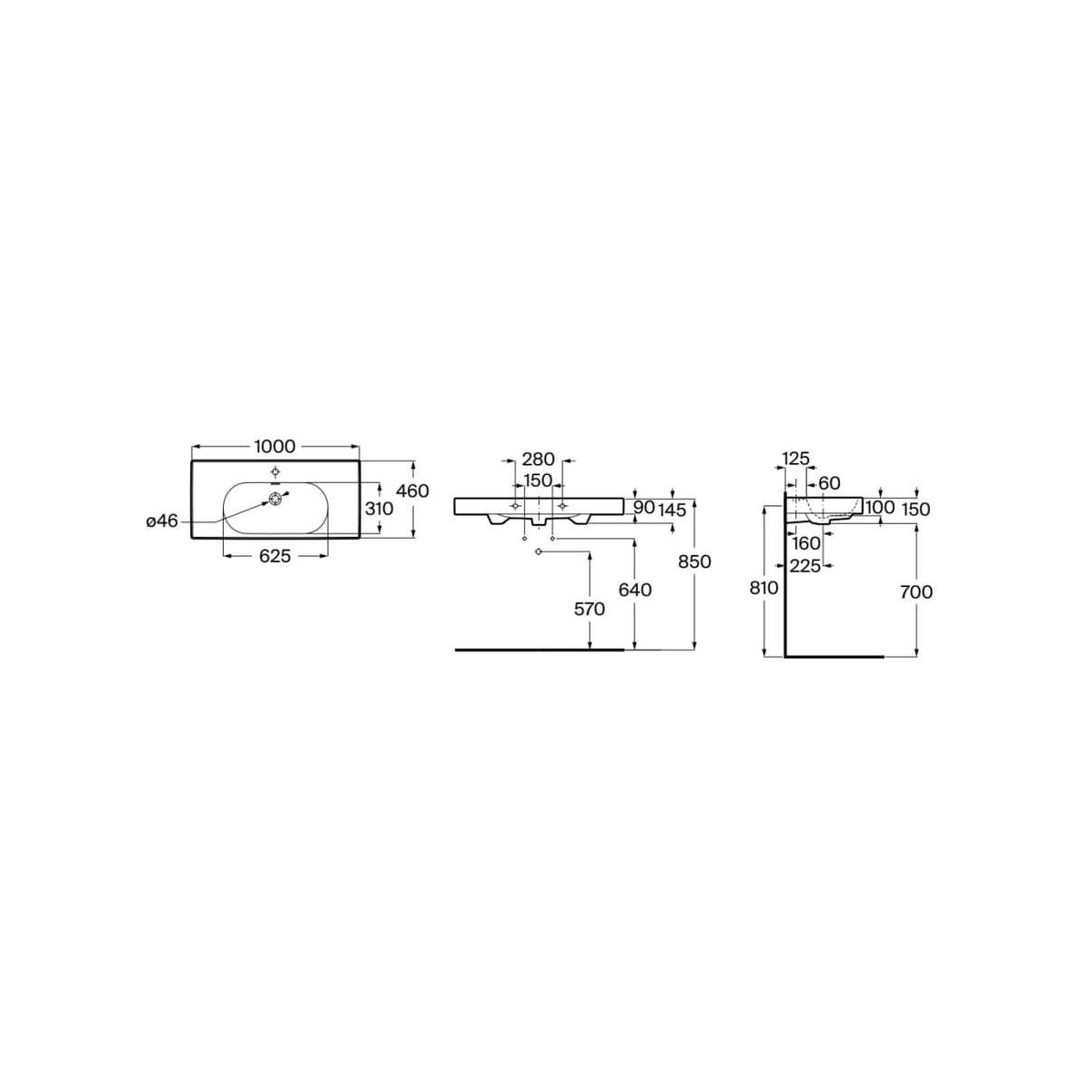 Meridian lavabo mural en fineceramic® blanc brillant 1000x460mm - ROCA A327746000 