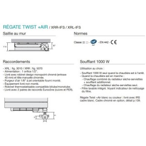 Sèche-serviette soufflant ACOVA - REGATE TWIST + AIR pivot à droite eau chaude 1809W (809W+100W) XRR177-055IFS
