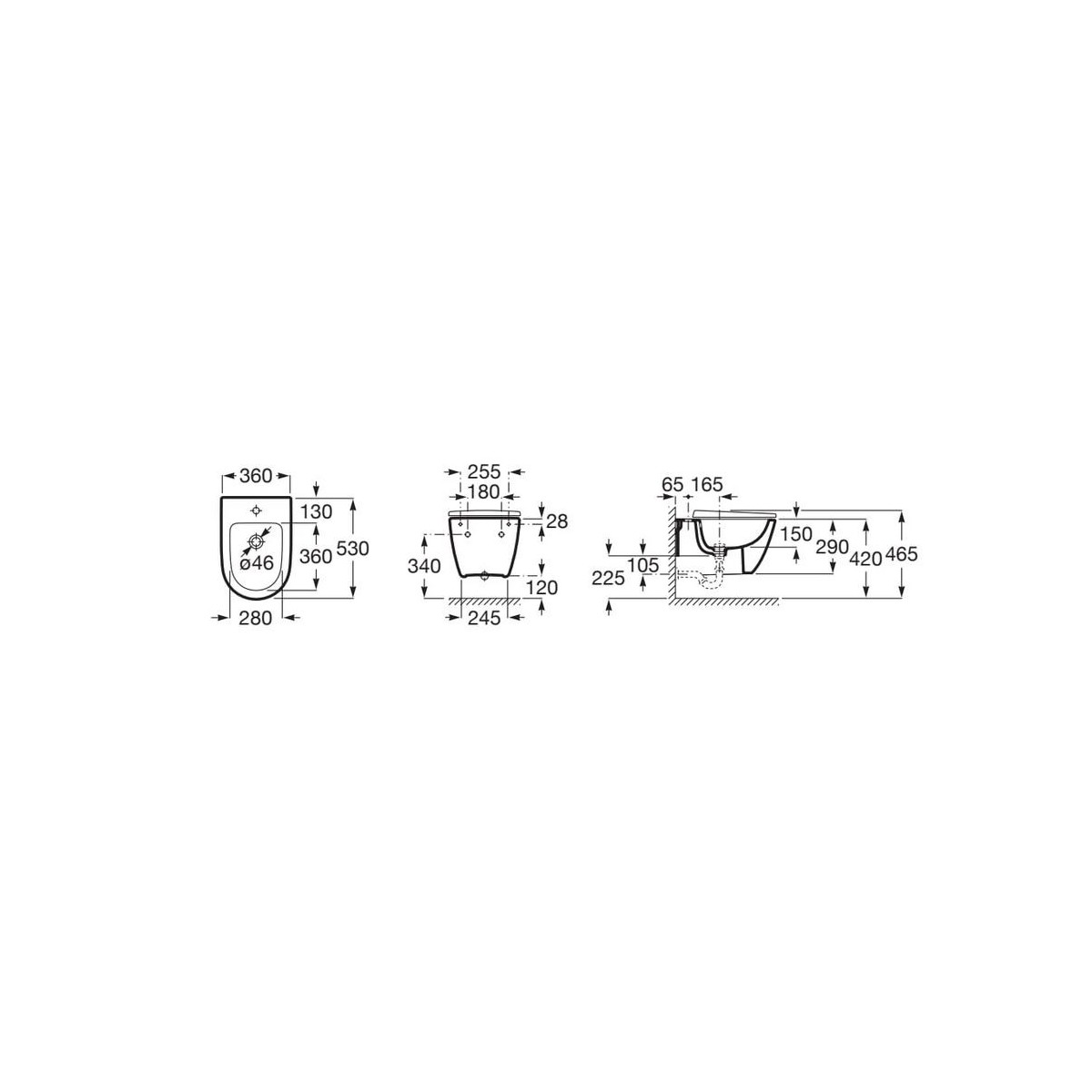 Ona bidet suspendu avec fixations cachées 540 mm noir mat - ROCA A357685080 