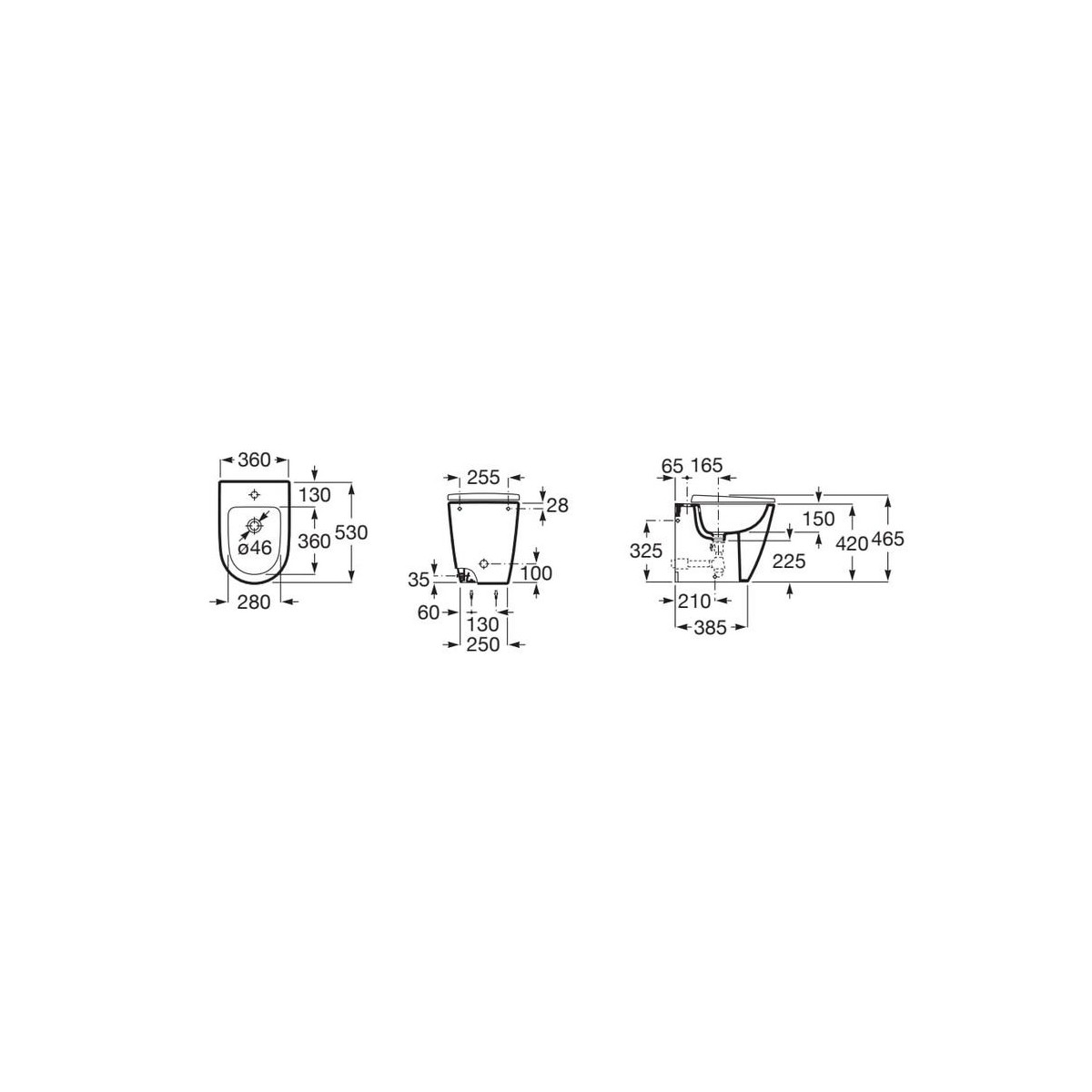 Ona bidet au sol adossé au mur. 530mm. noir mat - ROCA A357687080 
