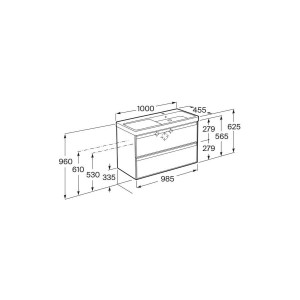 Linea unik (meuble+lavabo asymétrique à droite) 2 tiroirs 1000 cm bois naturel - ROCA A852492524 