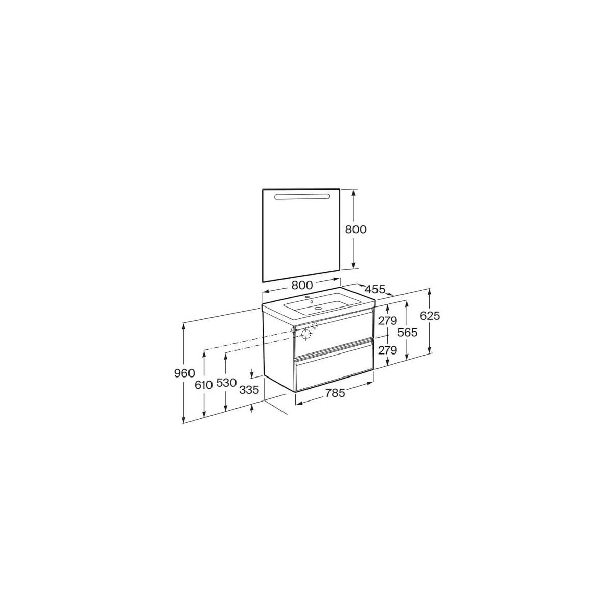 Linea pack (meuble+lavabo+miroir eidos) 2 tiroirs 80 cm bleu polaire - ROCA A852495596 