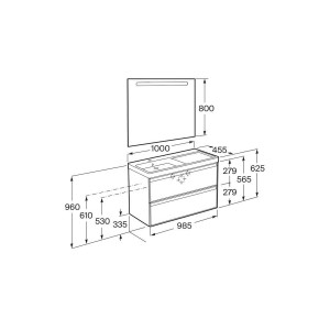Linea pack (meuble+lavabo asymétrique à gauche+miroir eidos) 2 tiroirs 1000 mm n - ROCA A852496597 