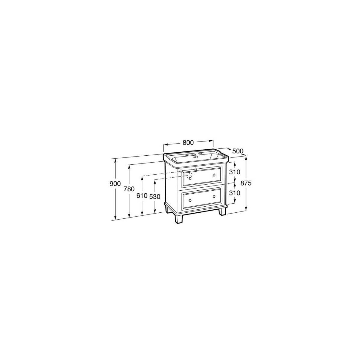 Carmen unik meuble 2 tiroirs + lavabo 3 trous 800mm blanc mat - ROCA A852534509 