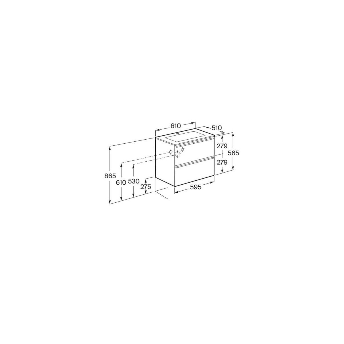 Volia unik meuble 2 tiroirs blanc mat et lavabo en céramique blanc mat 600 mm - ROCA A852535509 