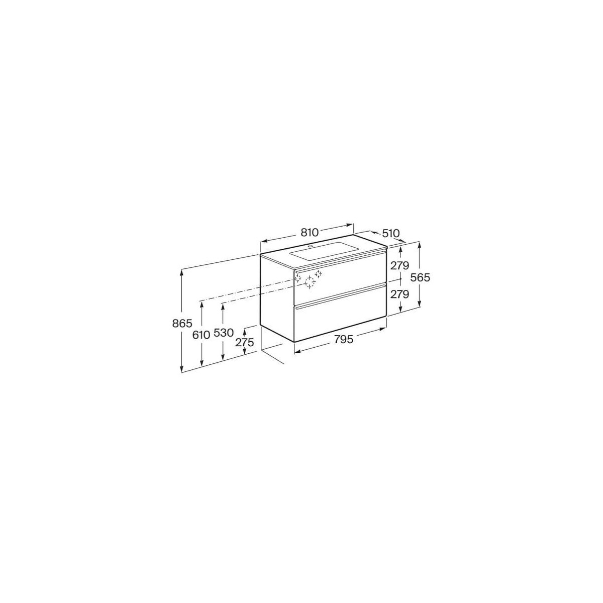 Volia unik meuble 2 tiroirs onyx mat et lavabo en céramique blanc mat 800 mm - ROCA A852536531 