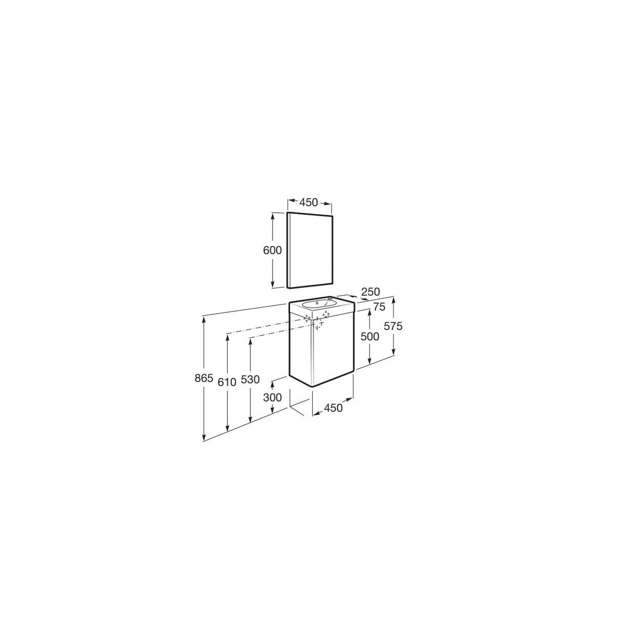 Mini pack meuble + lave-mains + miroir 450mm gris sable texture - ROCA A855865156 