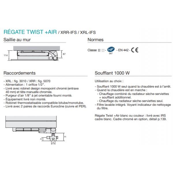 Sèche-serviette Soufflant ACOVA - REGATE Twist + Air électrique pivot à  gauche 1500W (500W+1000W) TXCL050-055IFS