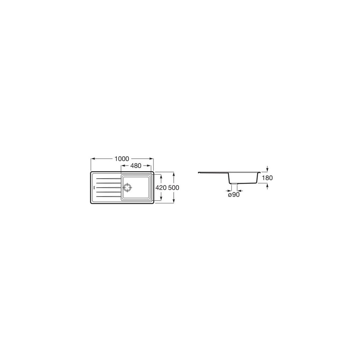 Bergen 100 Evier 1 Cuve+1 Egouttoir Quarzex Blanc - ROCA A880190020 