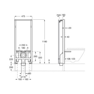 Duplo one bâti-support wc mural sans réservoir avec coude d’évacuation ø90/110mm - ROCA A890078100 