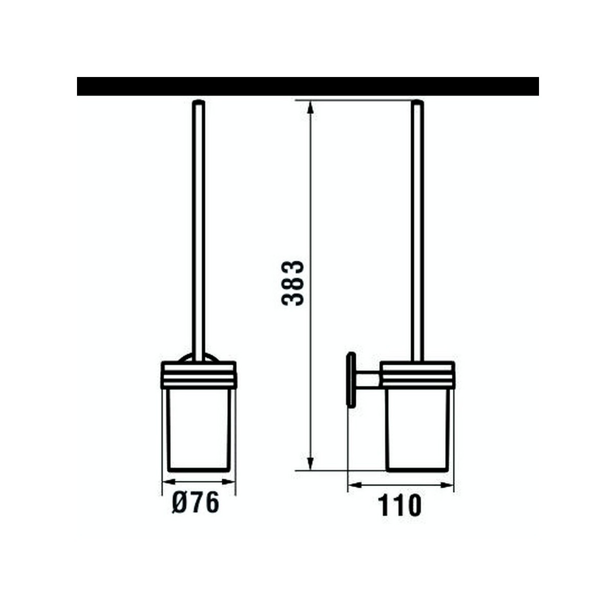 Cana porte-balayette à coller verre et chromé chromé 76x110x383 mm - LAUFEN H3841310040001 