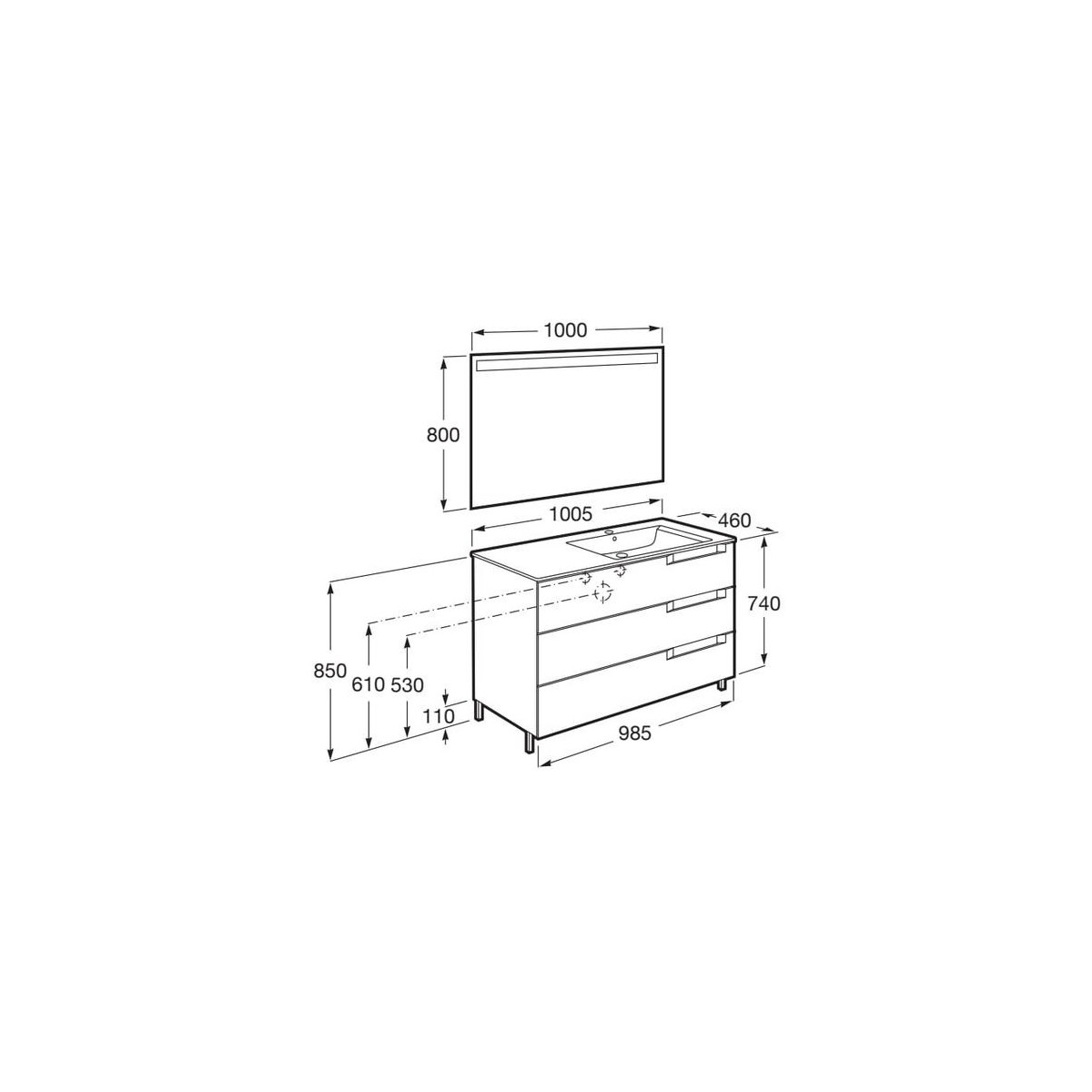 Aleyda Pack 3 Tiroirs Lavabo À Gauche 1000 Mm Noir Mat - ROCA A851848523 