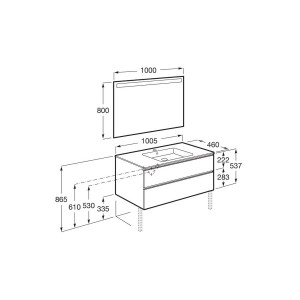 The Gap Pack 2 Tiroirs (Unik+Miroir) 1000 Mm Centré Blanc Mat/Poignées Noires - ROCA A851854509 
