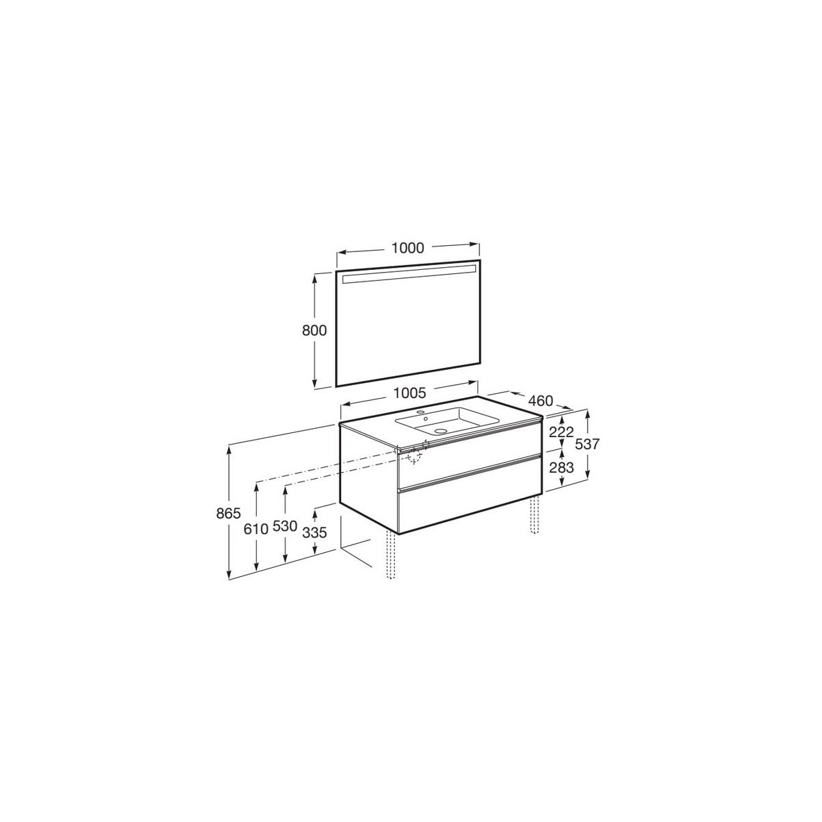 The Gap Pack 2T 1000 Mm Centré Blanc Brillant/Poignées Alu Brillantes - ROCA A851854806 