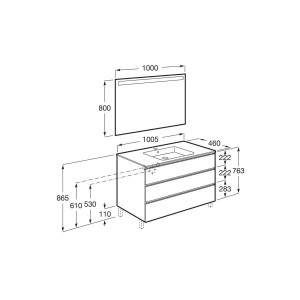 The Gap Pack 3 Tiroirs (Unik+Miroir) 1000 Mm Centré City Oak/Poignées Nickel Mat - ROCA A851855402 