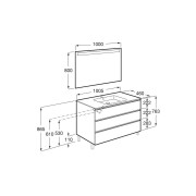 The Gap Pack 3 Tiroirs (Unik+Miroir) 1000 Mm Centré Blanc Mat/Poignées Noires - ROCA A851855509 