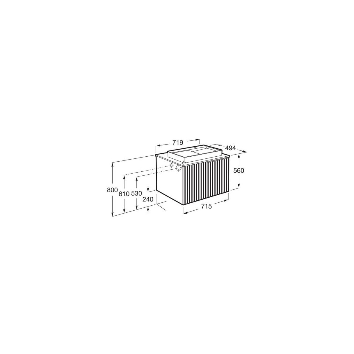Horizon unik meuble 1t 700 + plan noir + vasque view 600x420 mm noire mate - ROCA A851948553 