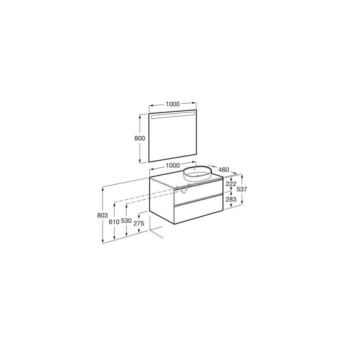 The gap meuble 2t pr vasq à dte 1000 mm gris moyen mat/poignées noires - ROCA A851958547 