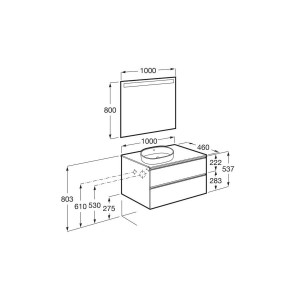 The gap meuble 2t pr vasq à gche (meuble+plan) 1000 mm bleu mat/ poignées noires - ROCA A851959548 
