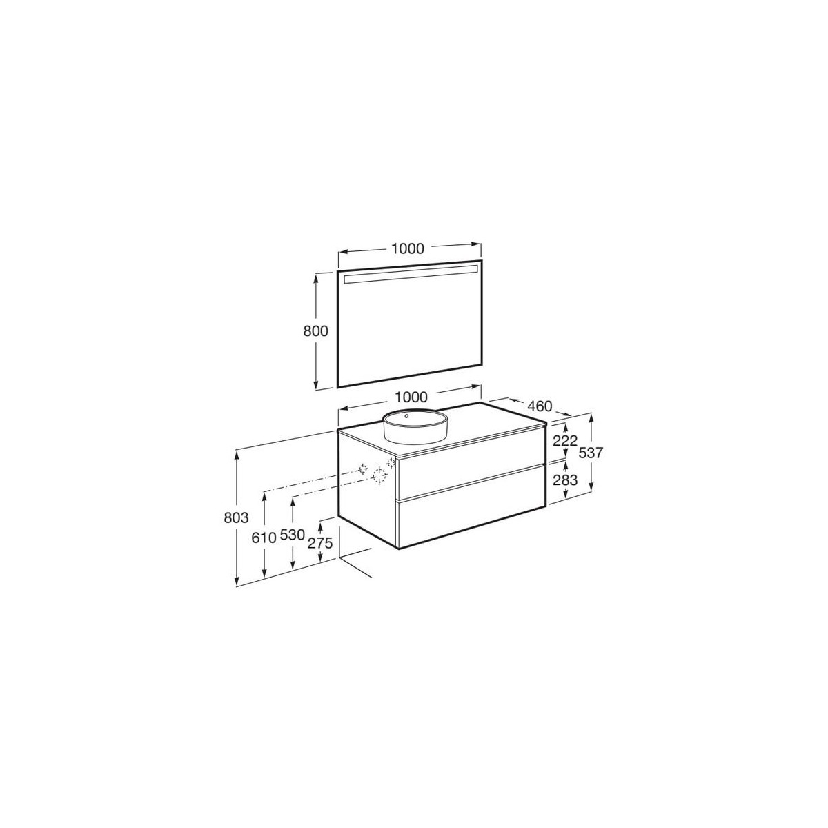 The gap pack 2t pour vasque à gauche 1000mm gris moyen mat/poignées noires - ROCA A851971547 