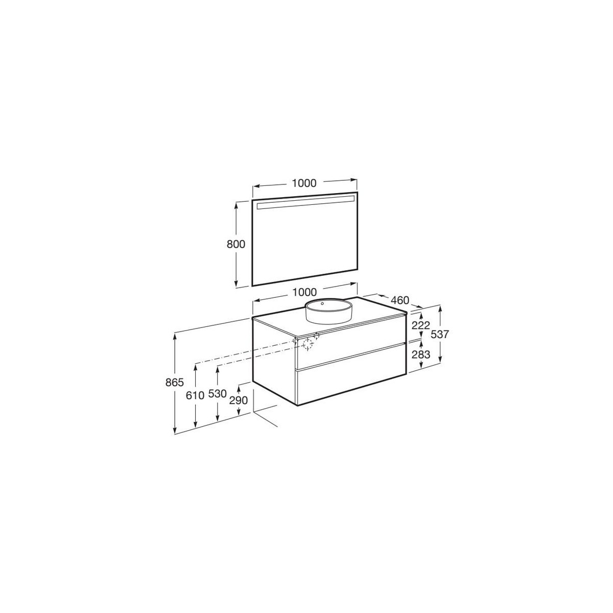 The gap pack 2t pour vasque centrée 1000mm city oak/poignées nickel mat - ROCA A851973402 