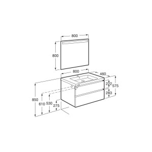 The gap pack 2 tiroirs lavabo mural (unik+miroir) 800mm noyer/poignées noires - ROCA A851975517 