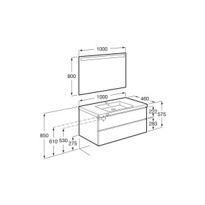 The gap pack 2t lavabo mural centré (unik+miroir) 1000mm noyer/poignées noires - ROCA A851976517 
