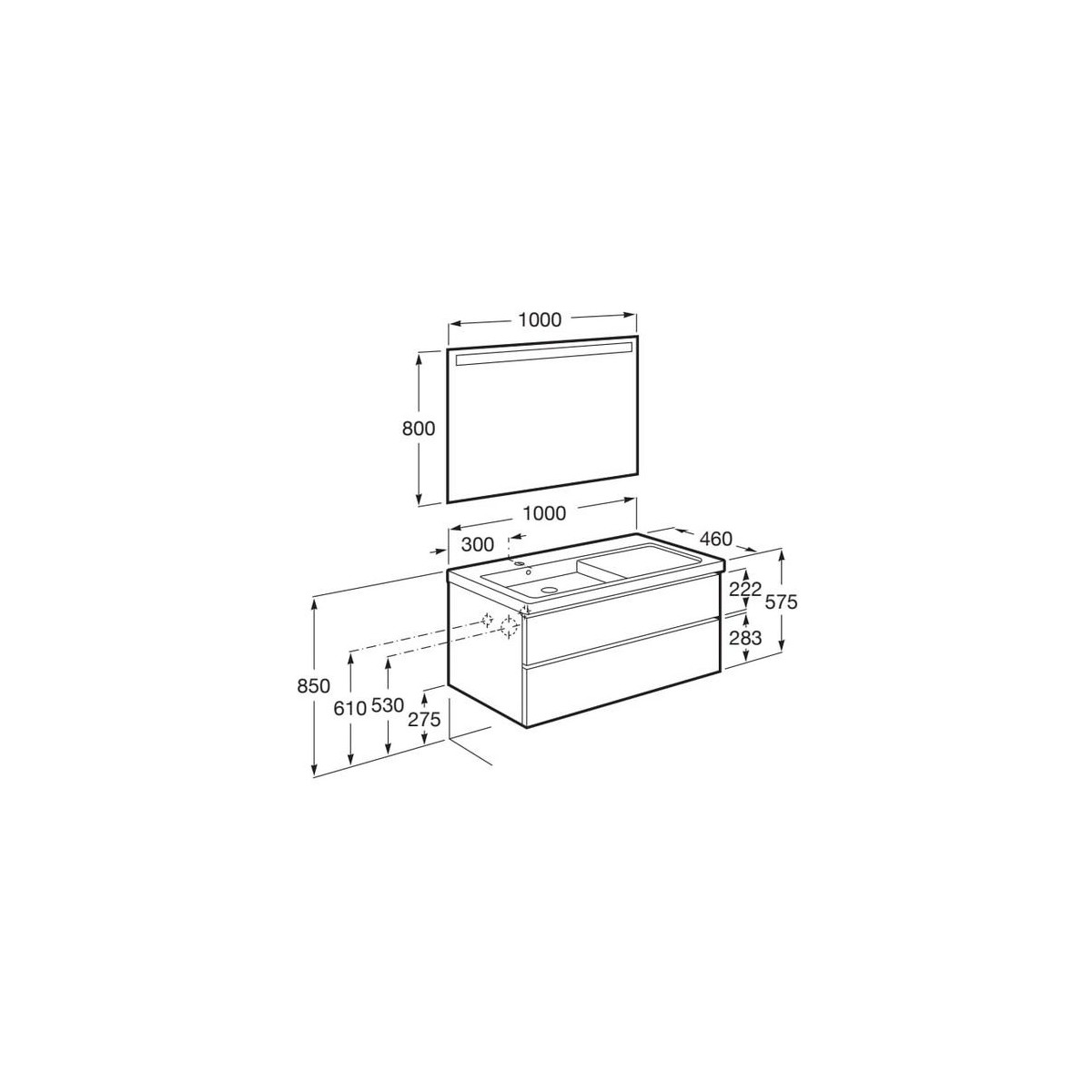 The gap pack 2t lavabo mural gauche 1000mm city oak/poignées nickel mat - ROCA A851977402 