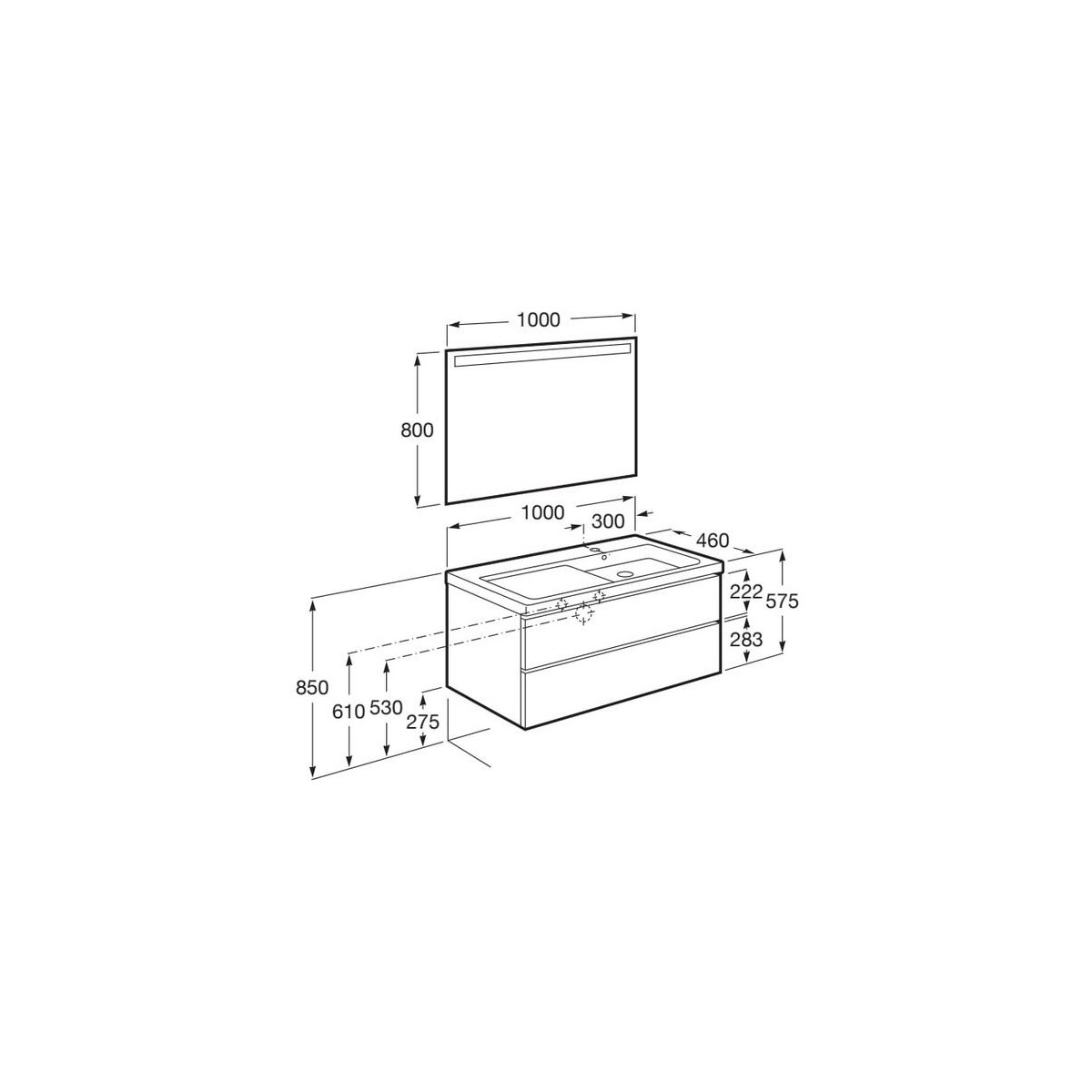 The gap pack 2t lavabo mural droite 1000mm city oak/poignées nickel mat - ROCA A851978402 