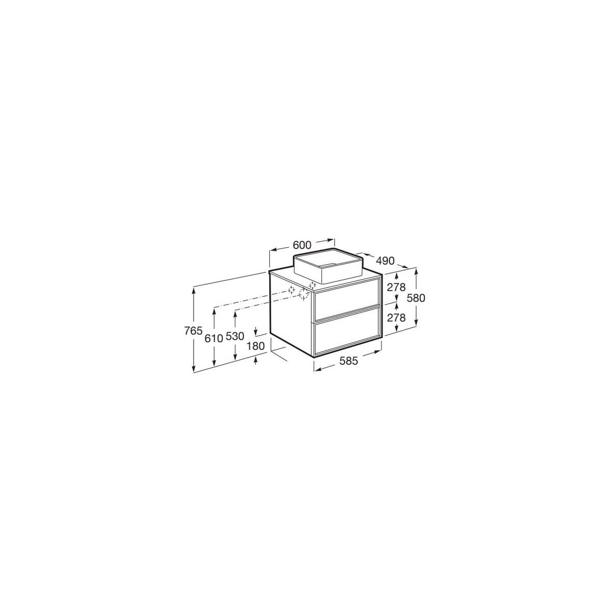 Inspira meuble pour vasque à poser + plan 600x490 mm pin blanc - ROCA A851993546 