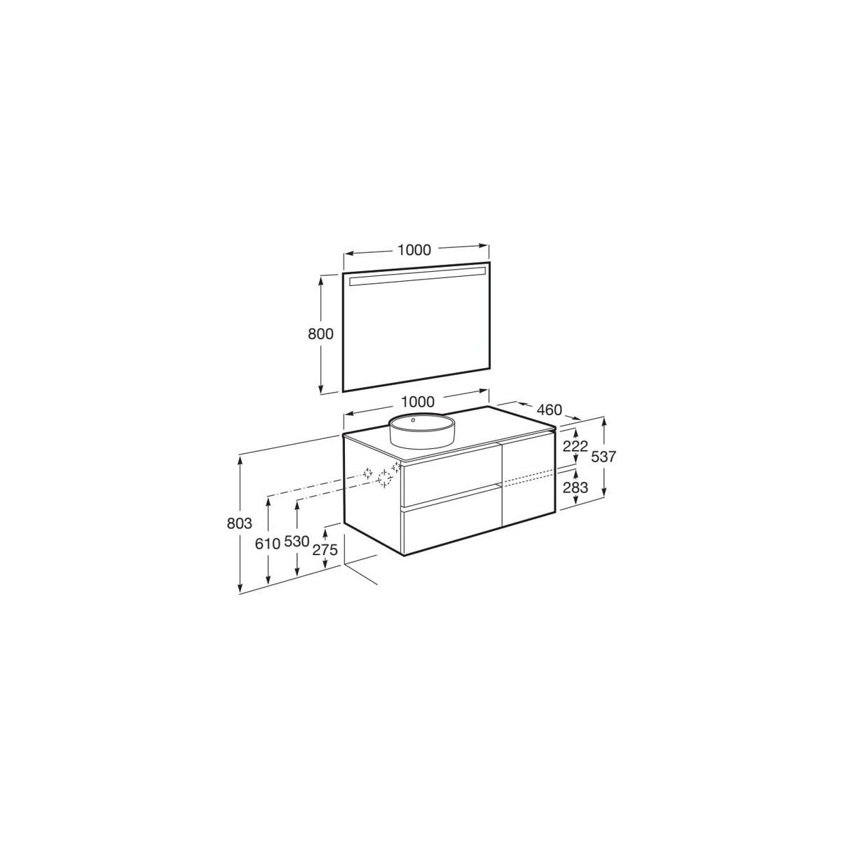 The gap pack 2t + 1p pour vasque à gauche 1000mm bleu mat/ poignées noires - ROCA A852000548 