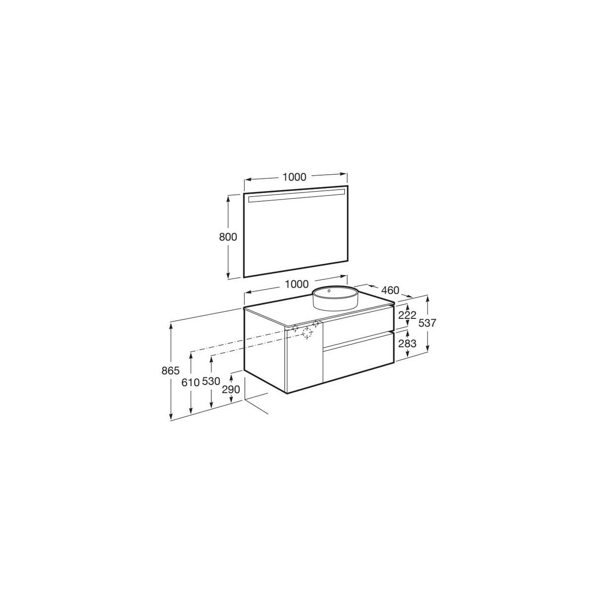 The gap pack 2t + 1p pour vasque à droite 1000mm bleu mat/ poignées noires - ROCA A852001548 