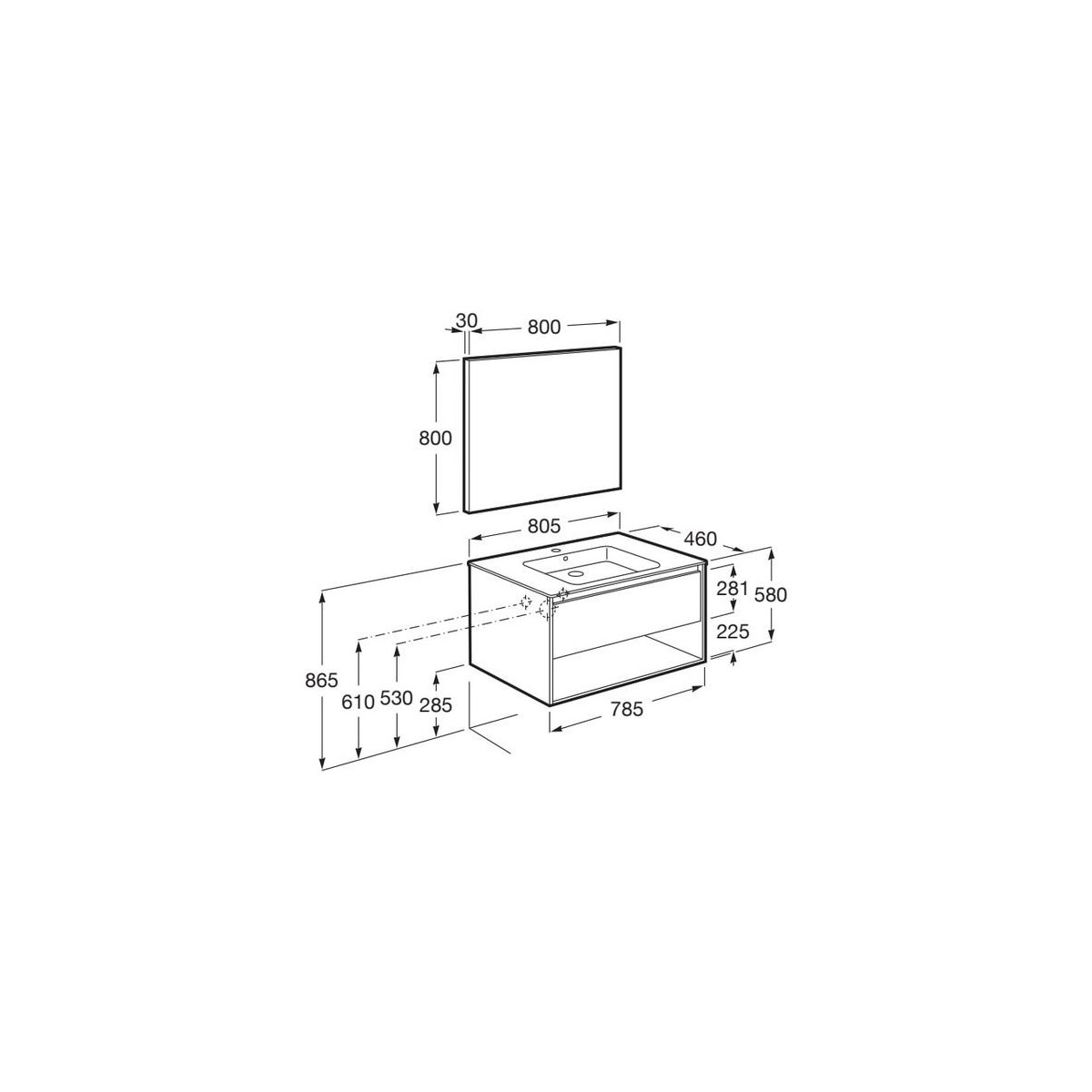 Tenor pack 1t 1 niche inf 800 mm gris galet brillant - ROCA A852087516 