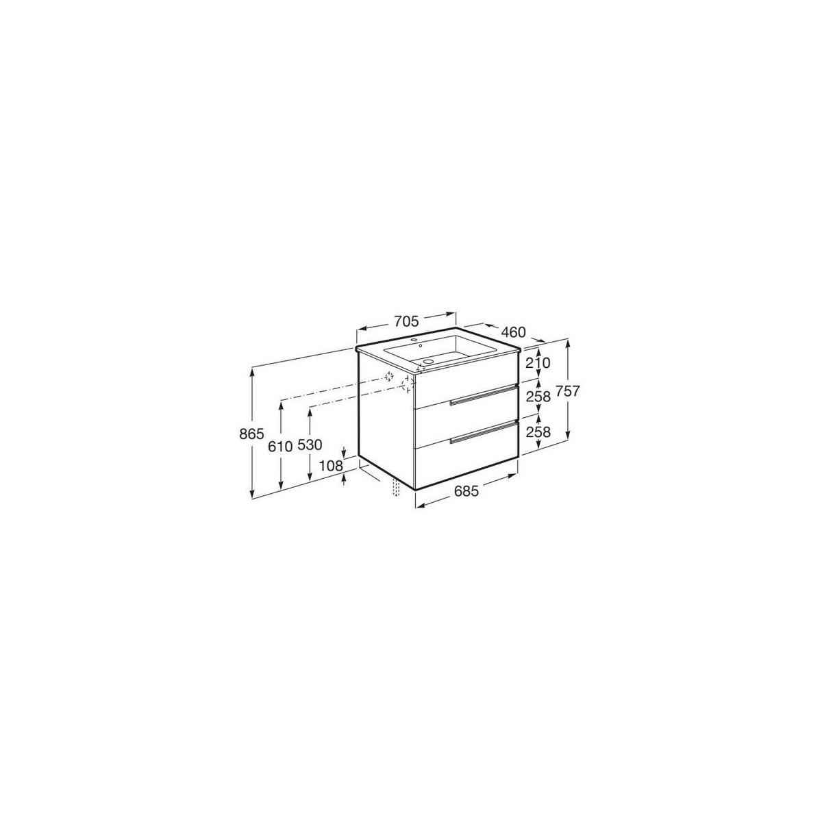 Victoria-n unik (meuble+lavabo) 3 tiroirs 700 mm vert sauge - ROCA A852101564 
