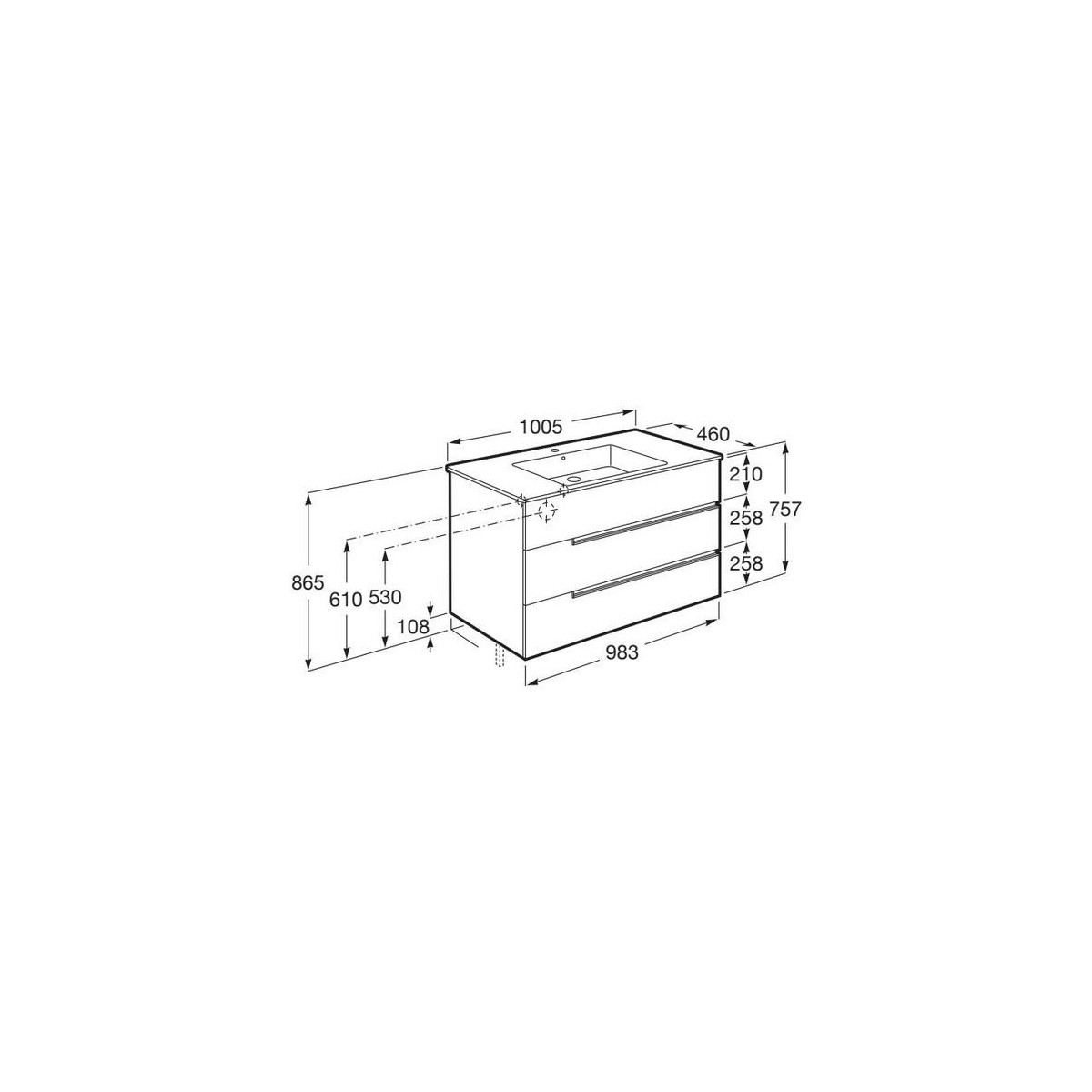 Victoria-n unik (meuble+lavabo) 3 tiroirs 1000 mm vert sauge - ROCA A852103564 