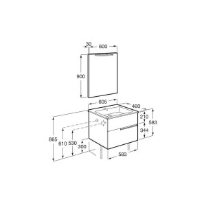 Victoria-n pack (meuble+lavabo+miroir+applique) 2 tiroirs droite 600 mm onyx - ROCA A852105531 