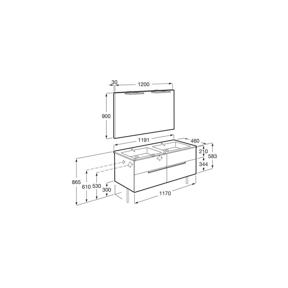 Victoria-n pack (meuble+lavabo+miroir+appliques) 4 tiroirs 1200 mm frêne clair - ROCA A852109541 