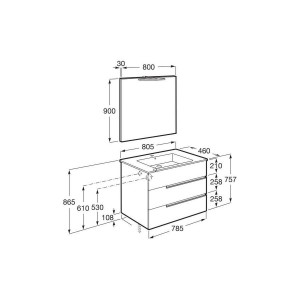 Victoria-n pack (meuble+lavabo+miroir+applique) 3 tiroirs 800 mm noyer - ROCA A852112517 