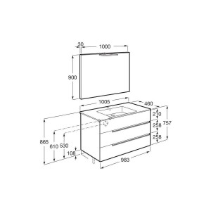 Victoria-n pack (meuble+lavabo+miroir+applique) 3 tiroirs 1000 mm onyx - ROCA A852113531 