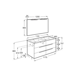 Victoria-n pack (meuble+lavabo+miroir+appliques) 6 tiroirs 1200 mm frêne clair - ROCA A852114541 