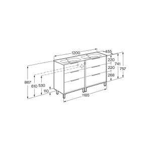 Optica unik 6 tiroirs et lavabo porcelaine 1200 mm bleu acier mat - ROCA A852458551 