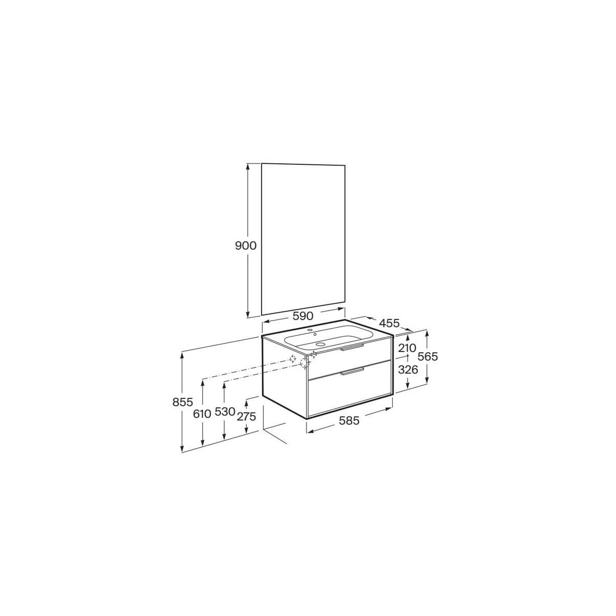 Optica pack 2 tiroirs 600 mm blanc mat - ROCA A852459509 
