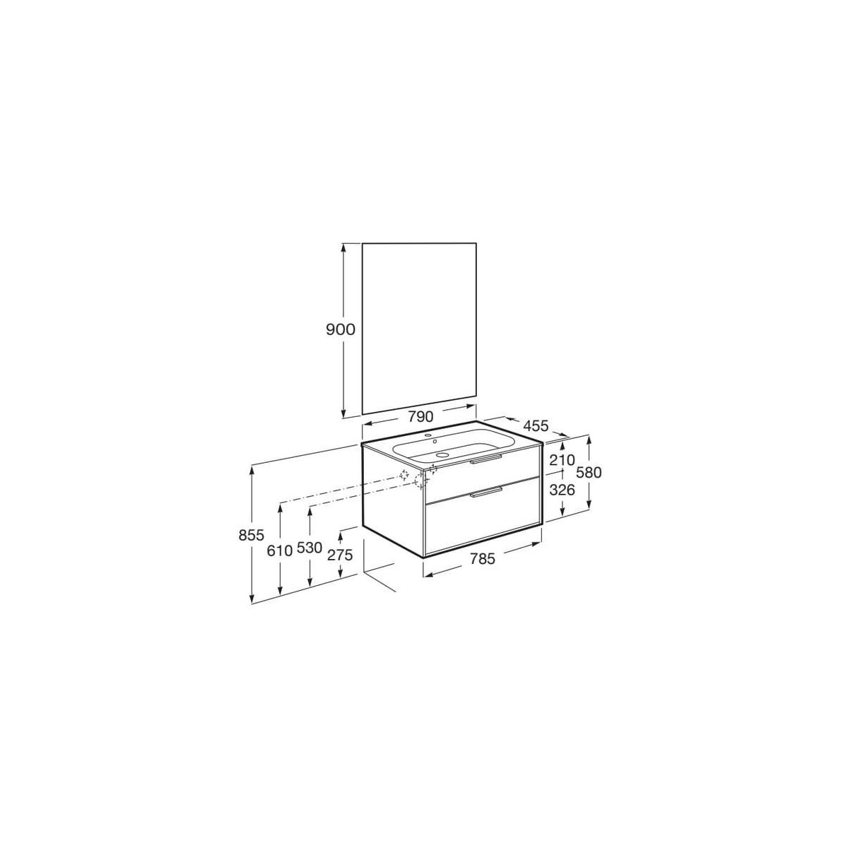 Optica pack 2 tiroirs 800 mm chêne foncé - ROCA A852461537 