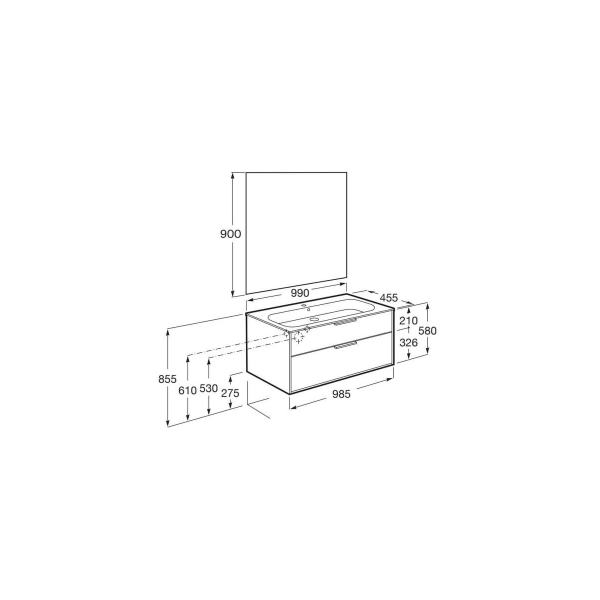 Optica pack 2 tiroirs 1000 mm chêne foncé - ROCA A852462537 