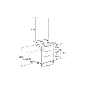 Optica pack 3 tiroirs 600 mm noyer - ROCA A852464517 