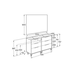 Optica pack 6 tiroirs 1200 mm noyer - ROCA A852466517 