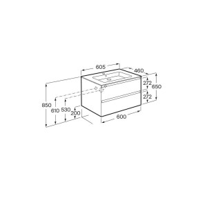 Tenue unik (meuble + lavabo plan procelaine) 2 tiroirs 600mm perle mat - ROCA A852485530 